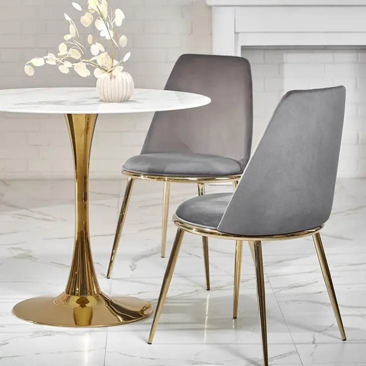 Tavolo rotondo da sala 90x75cm marmo bianco effetto oro Rosselli