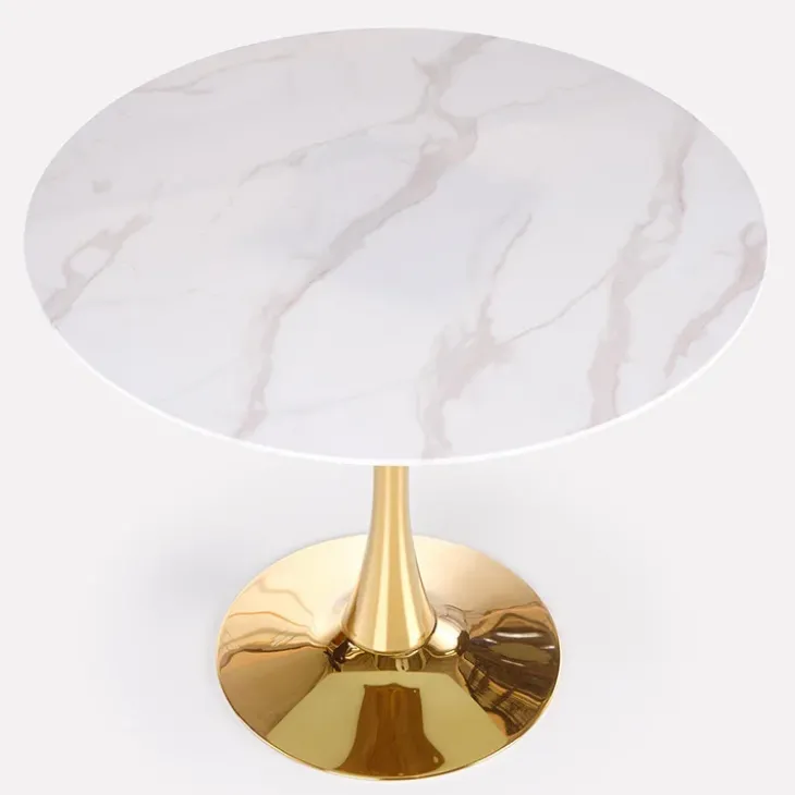 Tavolo rotondo da sala 90x75cm marmo bianco effetto oro Rosselli