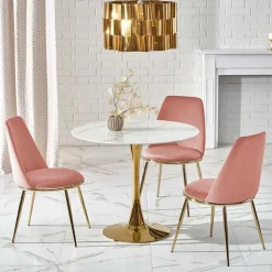 Tavolo rotondo da sala 90x75cm marmo bianco effetto oro Rosselli