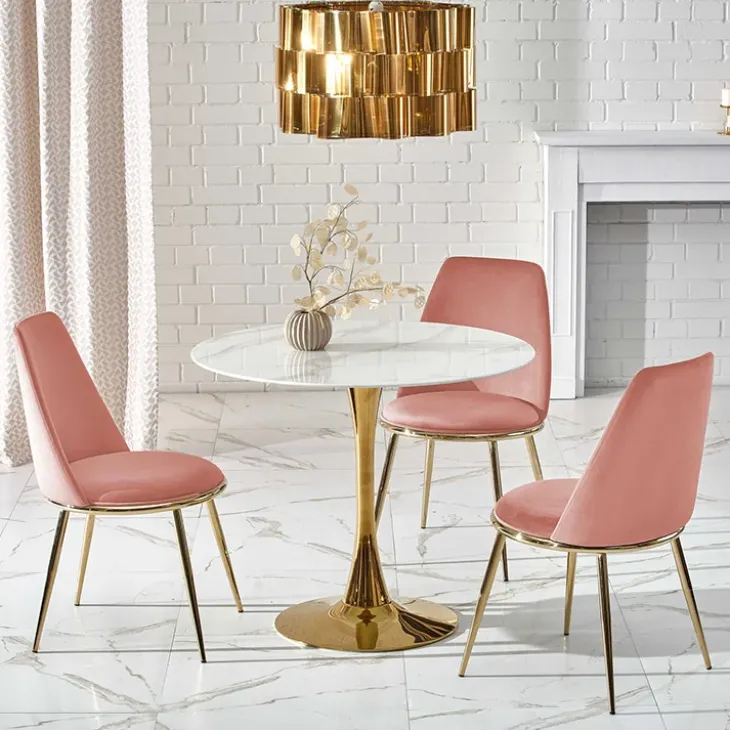 Tavolo rotondo da sala 90x75cm marmo bianco effetto oro Rosselli