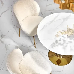 Tavolo rotondo da sala 90x75cm marmo bianco effetto oro Rosselli