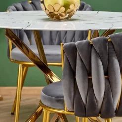 Tavolo rotondo moderno 100x73cm marmo bianco oro Onorato