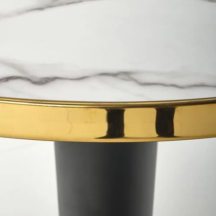 Tavolo rotondo moderno 79x74cm marmo bianco nero oro Barbera