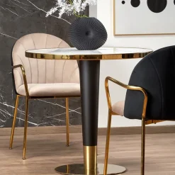 Tavolo rotondo moderno 79x74cm marmo bianco nero oro Barbera
