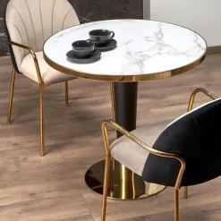 Tavolo rotondo moderno 79x74cm marmo bianco nero oro Barbera