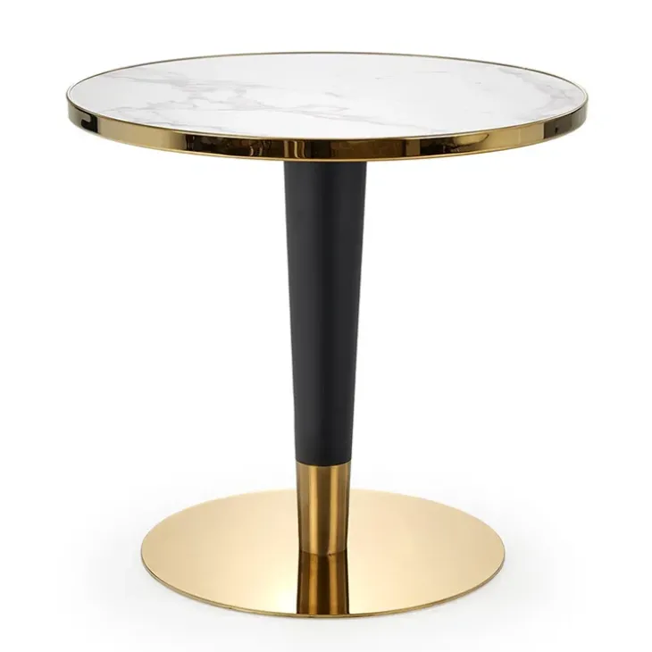 Tavolo rotondo moderno 79x74cm marmo bianco nero oro Barbera