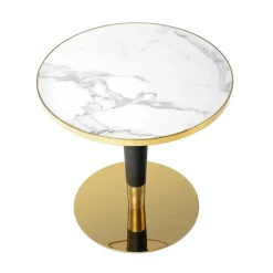 Tavolo rotondo moderno 79x74cm marmo bianco nero oro Barbera