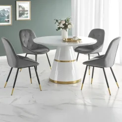 Tavolo rotondo 120x120cm da pranzo bianco laccato acciaio oro Ruby