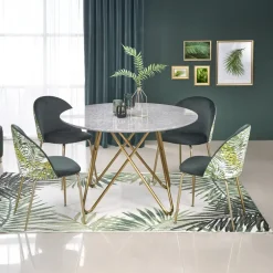 Tavolo rotondo 120x120cm moderno effetto marmo grigio acciaio oro Arak