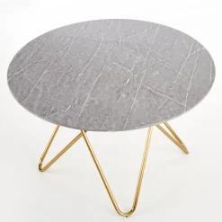 Tavolo rotondo 120x120cm moderno effetto marmo grigio acciaio oro Arak