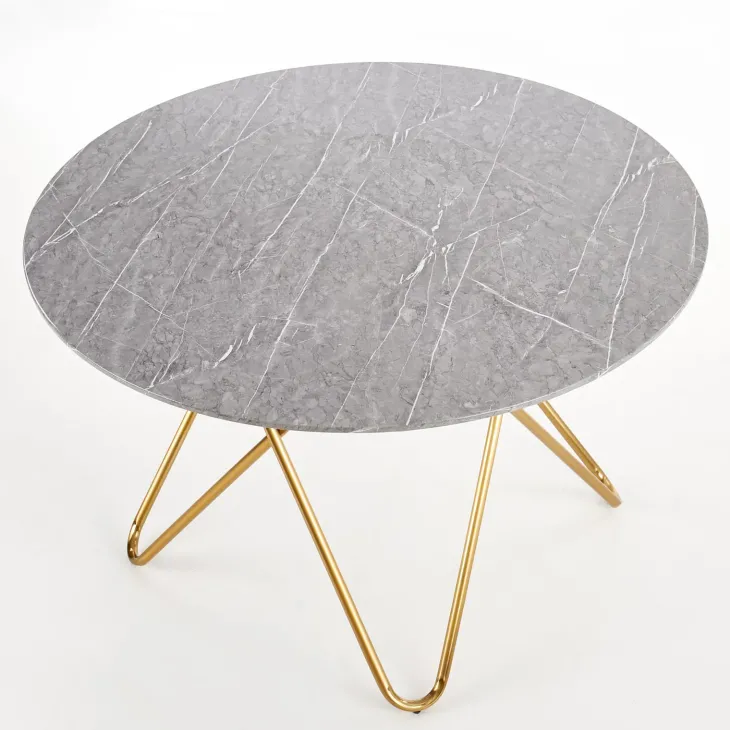 Tavolo rotondo 120x120cm moderno effetto marmo grigio acciaio oro Arak