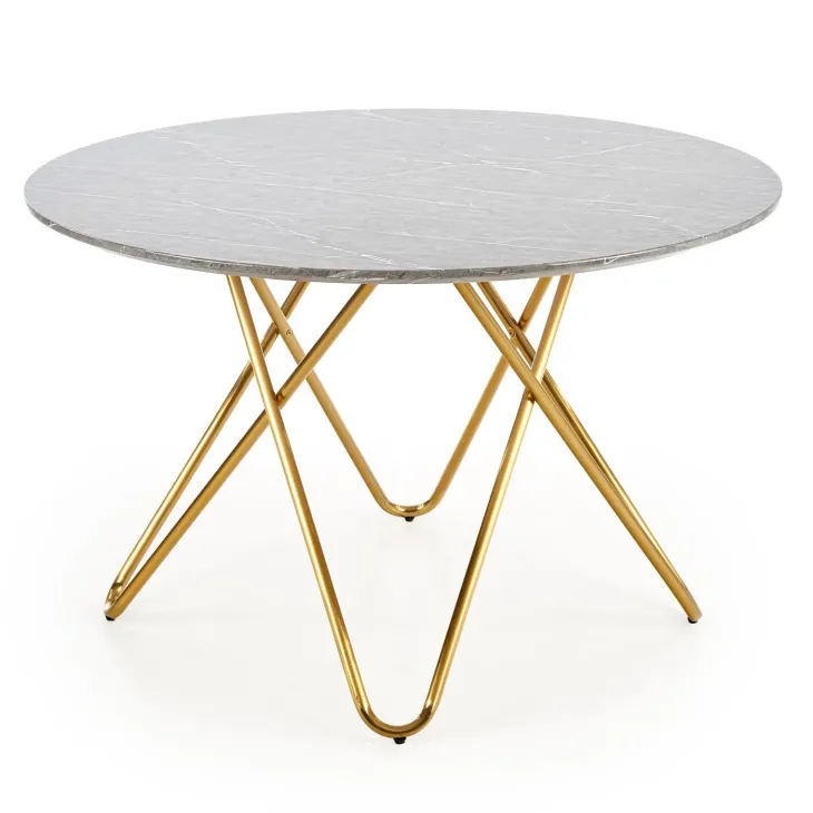 Tavolo rotondo 120x120cm moderno effetto marmo grigio acciaio oro Arak