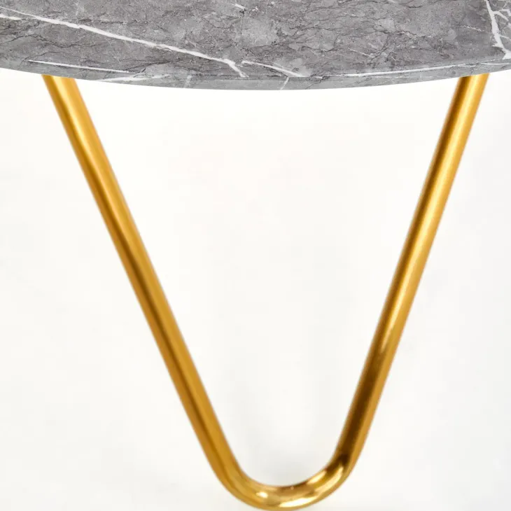 Tavolo rotondo 120x120cm moderno effetto marmo grigio acciaio oro Arak