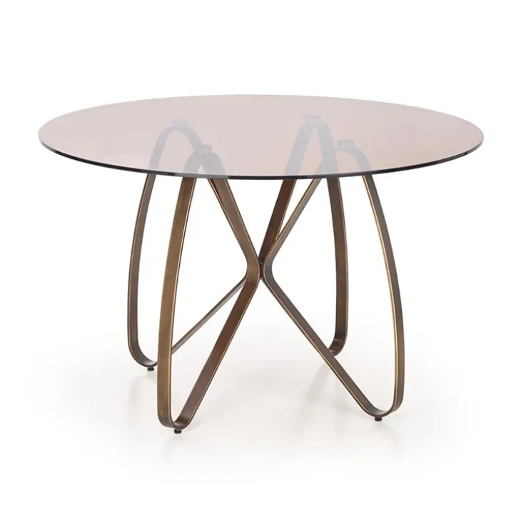 Tavolo 120x120cm da pranzo in vetro rotondo marrone oro antico Ulisse Gihome®