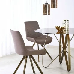 Tavolo 120x120cm da pranzo in vetro rotondo marrone oro antico Ulisse Gihome®