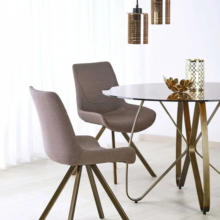 Tavolo 120x120cm da pranzo in vetro rotondo marrone oro antico Ulisse Gihome®