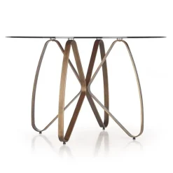 Tavolo 120x120cm da pranzo in vetro rotondo marrone oro antico Ulisse Gihome®