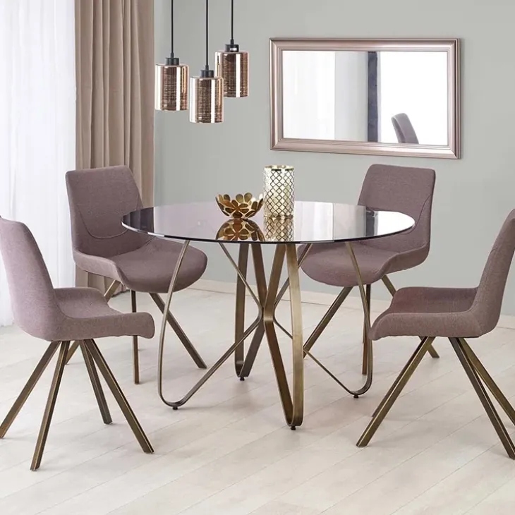 Tavolo 120x120cm da pranzo in vetro rotondo marrone oro antico Ulisse Gihome®