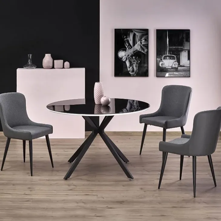 Tavolo 120x120cm da pranzo rotondo moderno vetro nero Anice Gihome®