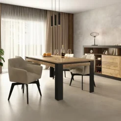 Tavolo 195x100 cm moderno rovere rustico nero Ilyssa