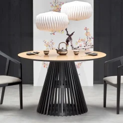 Tavolo 120x120cm rotondo da pranzo rovere chiaro nero Reno