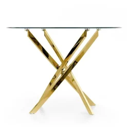 Tavolo 100x100cm rotondo in vetro acciaio oro cromato Minerva Gihome®