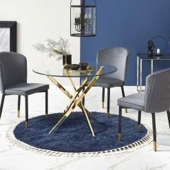 Tavolo 100x100cm rotondo in vetro acciaio oro cromato Minerva Gihome®