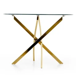 Tavolo 100x100cm rotondo in vetro acciaio oro cromato Minerva Gihome®
