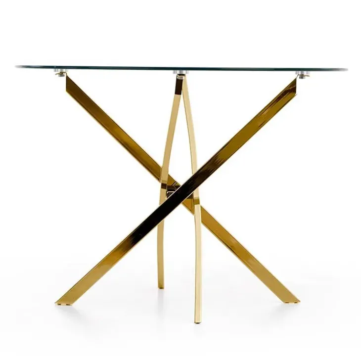 Tavolo 100x100cm rotondo in vetro acciaio oro cromato Minerva Gihome®