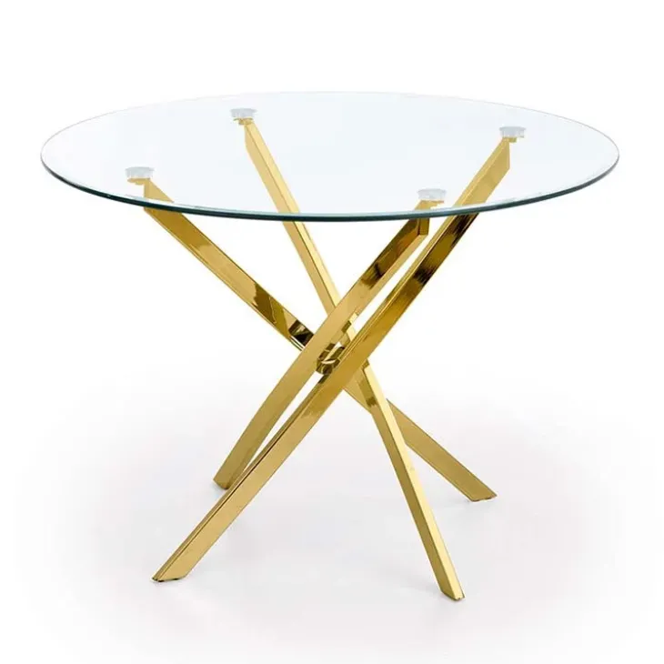 Tavolo 100x100cm rotondo in vetro acciaio oro cromato Minerva Gihome®