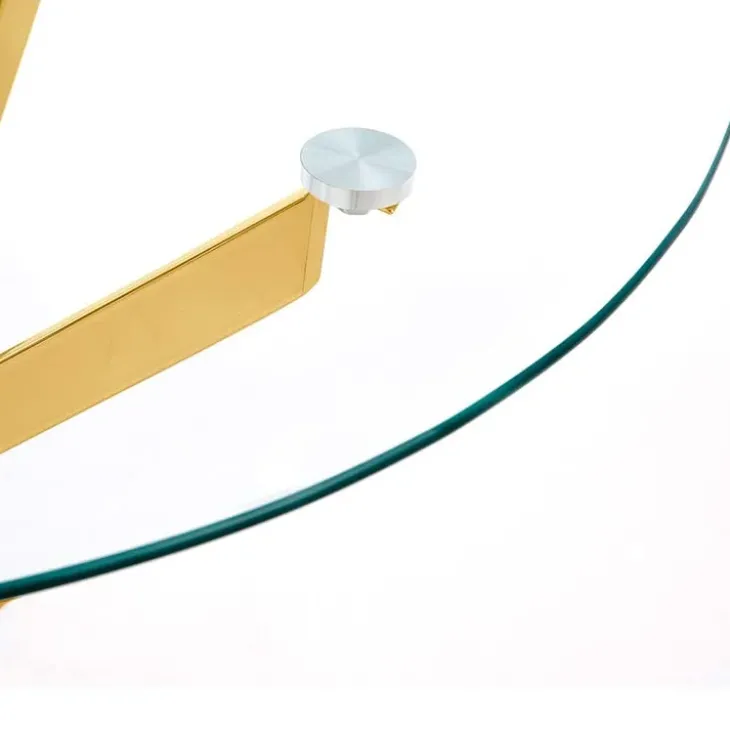 Tavolo 100x100cm rotondo in vetro acciaio oro cromato Minerva Gihome®