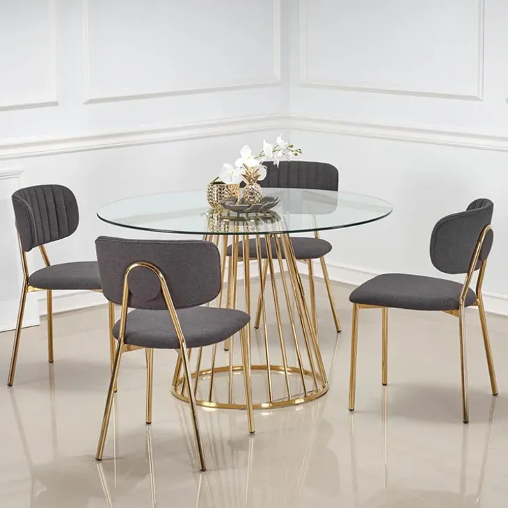 Tavolo 120x120cm rotondo in vetro acciaio cromato oro Kerman