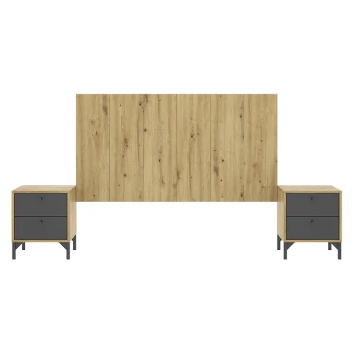 Testata letto 160x79cm con 2 comodini grafite rovere Pedri