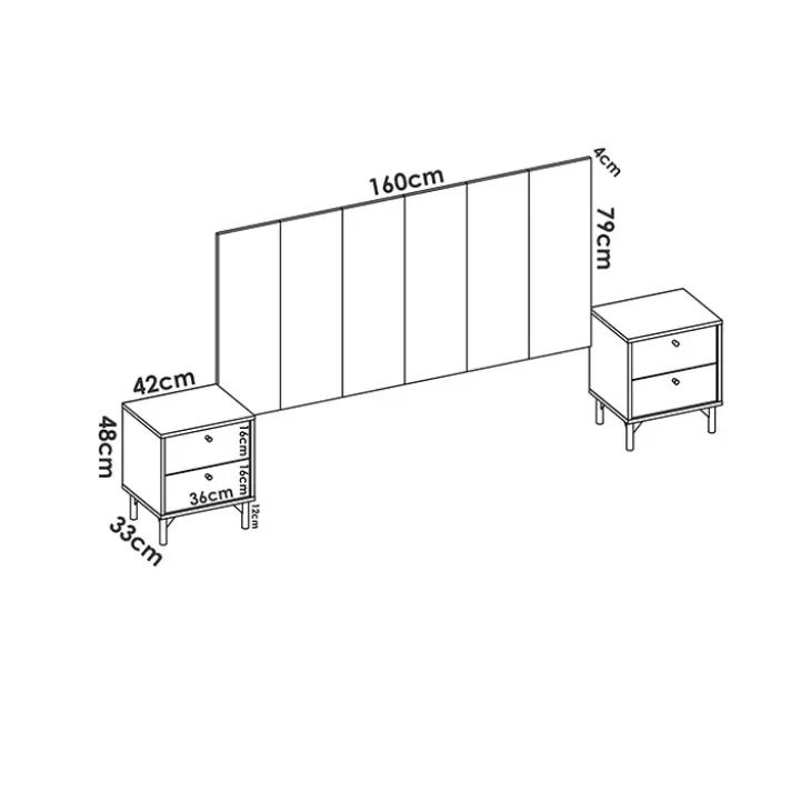 Testata letto 160x79cm con 2 comodini grafite rovere Pedri