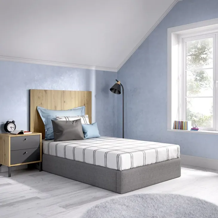 Testiera letto singolo con comodino rovere antracite Alonso
