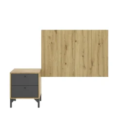 Testiera letto singolo con comodino rovere antracite Alonso