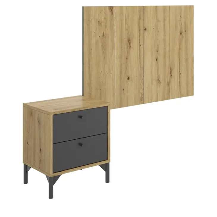 Testiera letto singolo con comodino rovere antracite Alonso