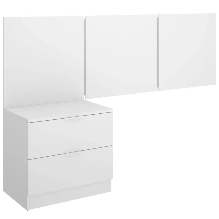 Testiera letto singolo 3 moduli 156cm con comodino 2 cassetti bianco Liberty