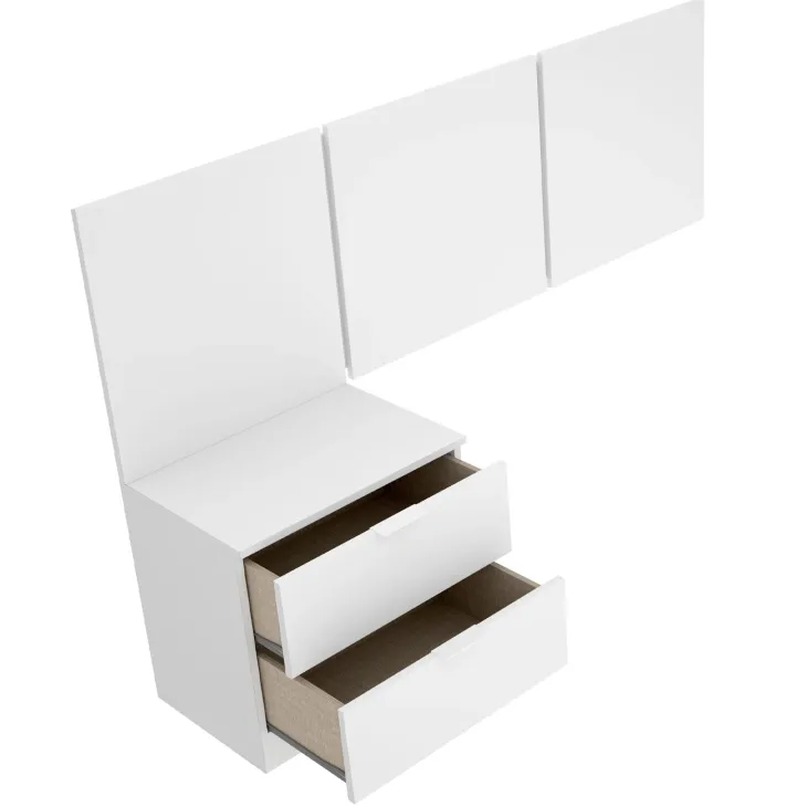 Testiera letto singolo 3 moduli 156cm con comodino 2 cassetti bianco Liberty