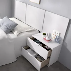 Testiera letto singolo 3 moduli 156cm con comodino 2 cassetti bianco Liberty