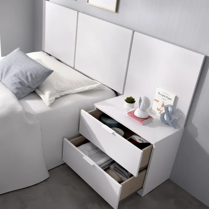 Testiera letto singolo 3 moduli 156cm con comodino 2 cassetti bianco Liberty