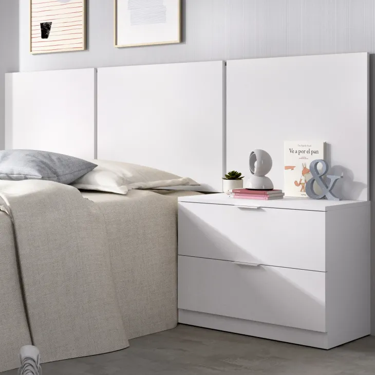 Testiera letto singolo 3 moduli 156cm con comodino 2 cassetti bianco Liberty