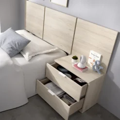 Testiera letto singolo 3 moduli 156cm con comodino 2 cassetti rovere Liberty
