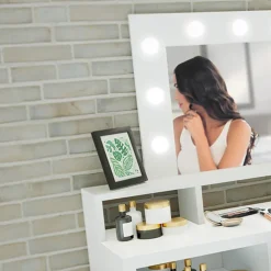 Toeletta da trucco con cassetti 120x40cm con specchio e led bianco Eloisa