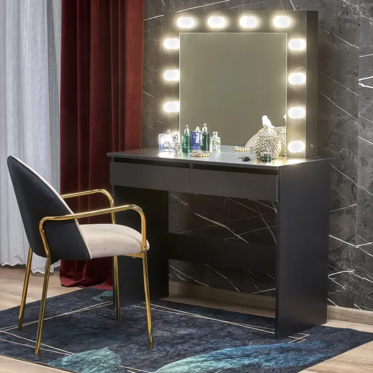 Toeletta da trucco con specchio 94x140cm con LED nero Bloom