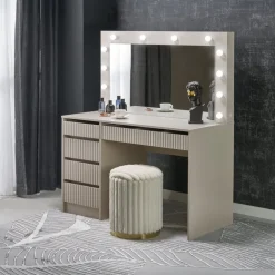 Toeletta da trucco con specchio 120x55cm con LED cashmere beige Cherie