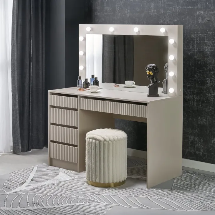 Toeletta da trucco con specchio 120x55cm con LED cashmere beige Cherie