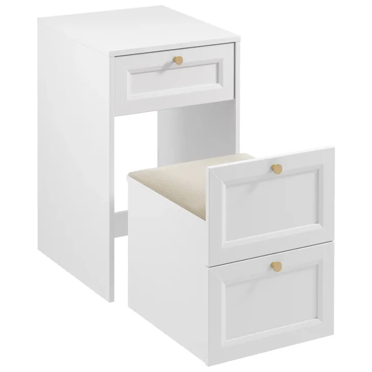 Toeletta da trucco shabby 50x80h cm con seduta richiudibile e specchio bianco Shubo