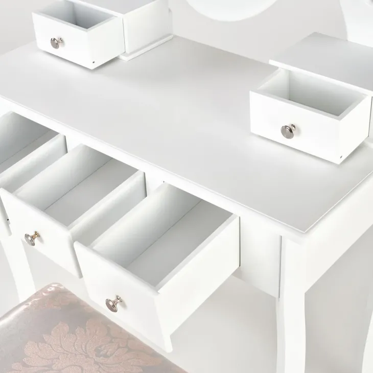 Toeletta da trucco 80x130h cm con specchio e sgabello bianco Lyra