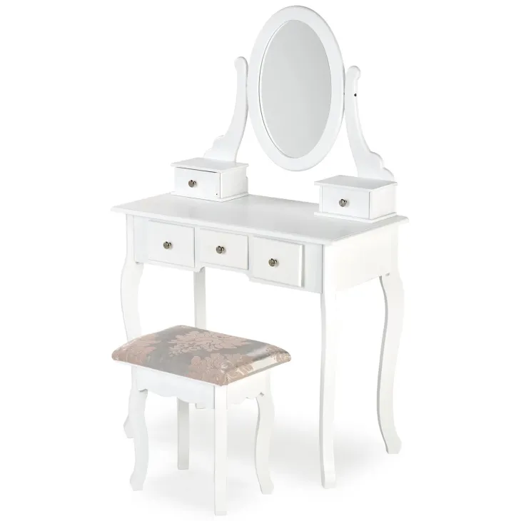 Toeletta da trucco 80x130h cm con specchio e sgabello bianco Lyra